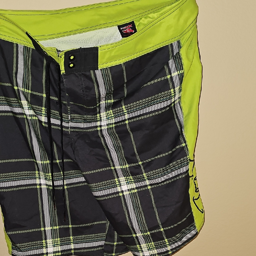 Tony Hawk Men's Plaid Swim Shorts - Lime and Black